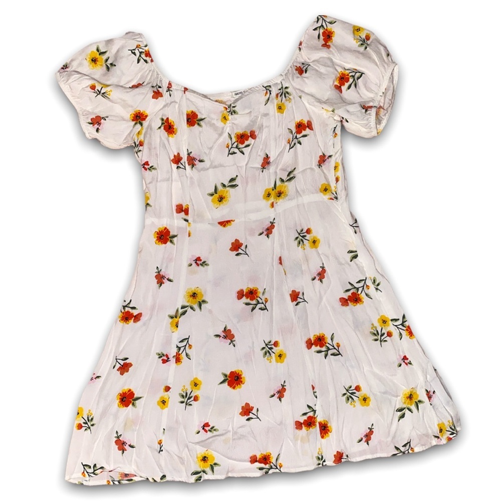 🆕 FOREVER 21 White Floral Off Shoulder Dress Size Medium - Picture 2 of 8